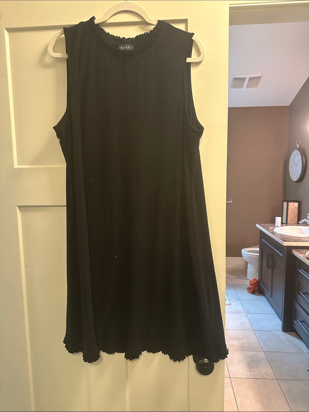 Nicole Miller Black Sleeveless Mini Dress with Ruffle Trim